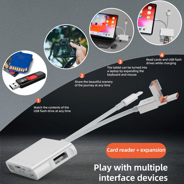 NK-1055TL Pro USB-C / Type-C, 8 Pin, USB to USB-C / Type-C, 8 Pin, 3 x USB, TF / SD Card Multi-function Adapter - White