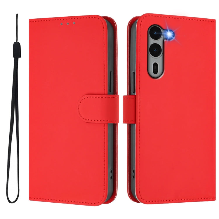 For Fujitsu Arrows We2 Plus / F-51E-51E Skin Feel Solid Color Leather Phone Case with Lanyard