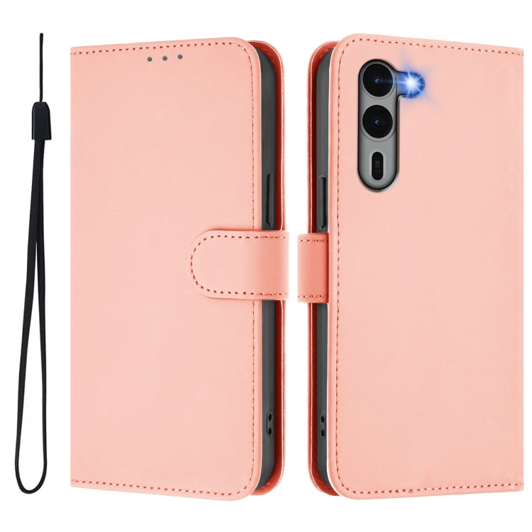 For Fujitsu Arrows We2 Plus / F-51E-51E Skin Feel Solid Color Leather Phone Case with Lanyard