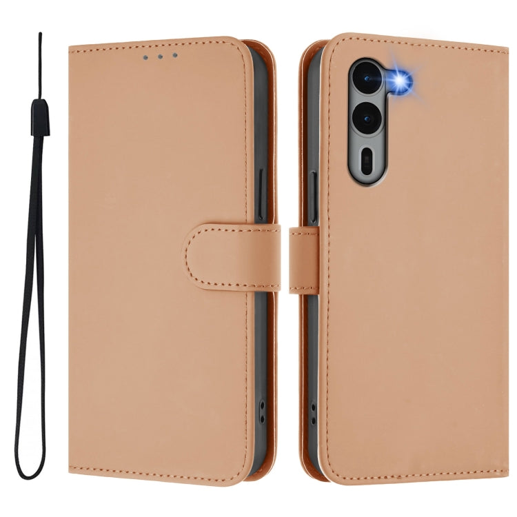 For Fujitsu Arrows We2 Plus / F-51E-51E Skin Feel Solid Color Leather Phone Case with Lanyard