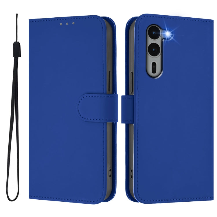 For Fujitsu Arrows We2 Plus / F-51E-51E Skin Feel Solid Color Leather Phone Case with Lanyard