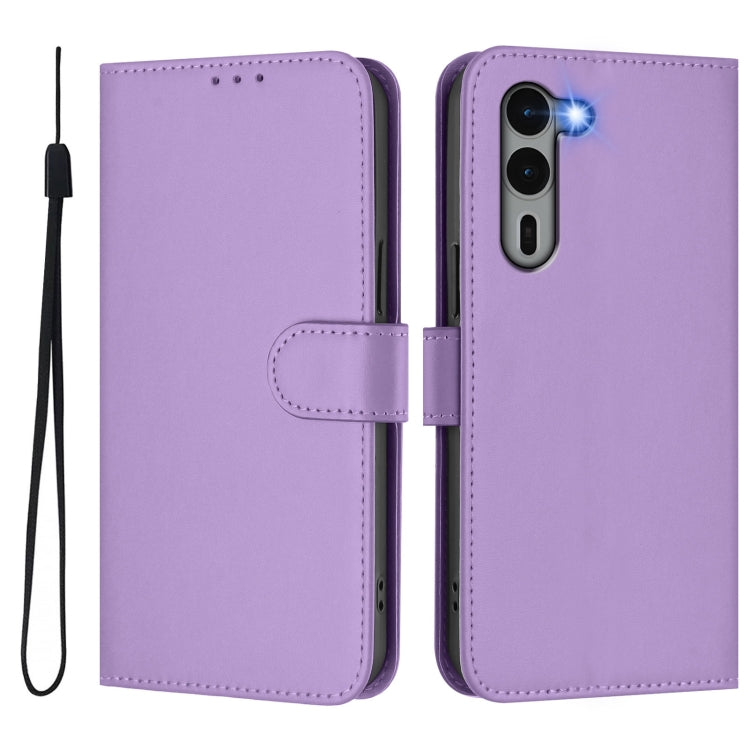 For Fujitsu Arrows We2 Plus / F-51E-51E Skin Feel Solid Color Leather Phone Case with Lanyard
