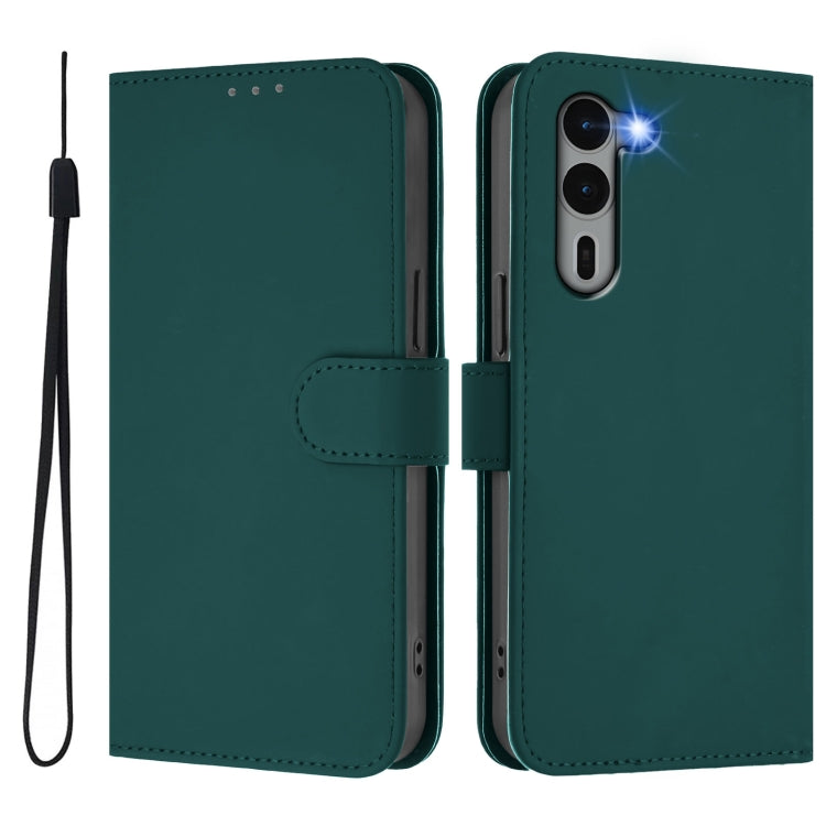 For Fujitsu Arrows We2 Plus / F-51E-51E Skin Feel Solid Color Leather Phone Case with Lanyard