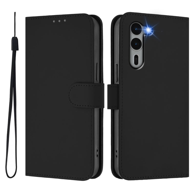 For Fujitsu Arrows We2 Plus / F-51E-51E Skin Feel Solid Color Leather Phone Case with Lanyard