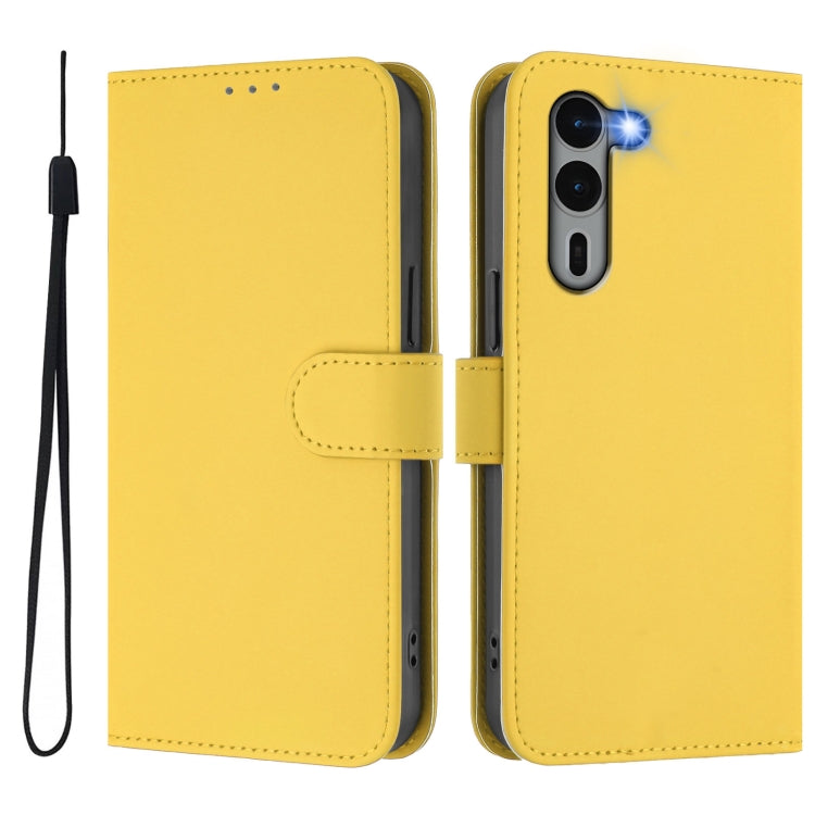 For Fujitsu Arrows We2 Plus / F-51E-51E Skin Feel Solid Color Leather Phone Case with Lanyard