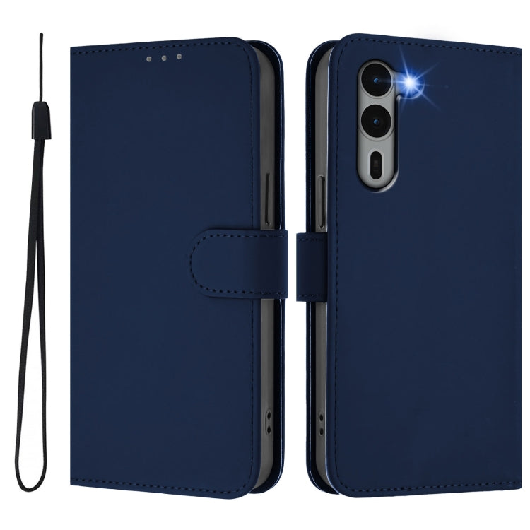 For Fujitsu Arrows We2 Plus / F-51E-51E Skin Feel Solid Color Leather Phone Case with Lanyard