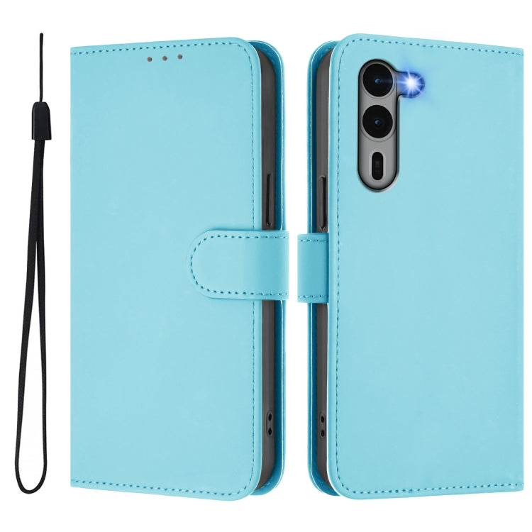 For Fujitsu Arrows We2 Plus / F-51E-51E Skin Feel Solid Color Leather Phone Case with Lanyard