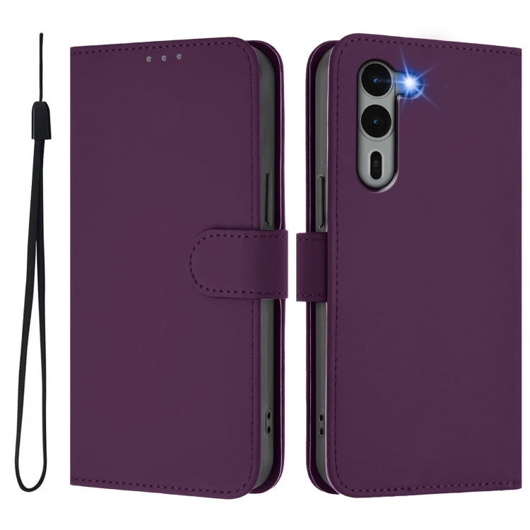 For Fujitsu Arrows We2 Plus / F-51E-51E Skin Feel Solid Color Leather Phone Case with Lanyard