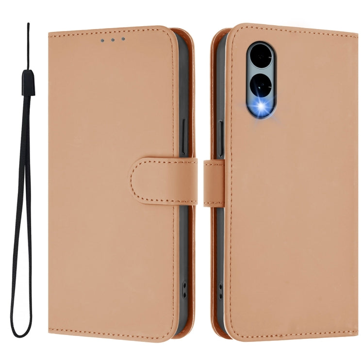 For Fujitsu Arrows We2 / F-52E Skin Feel Solid Color Leather Phone Case with Lanyard