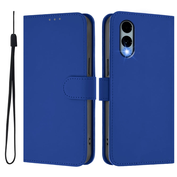 For Fujitsu Arrows We2 / F-52E Skin Feel Solid Color Leather Phone Case with Lanyard