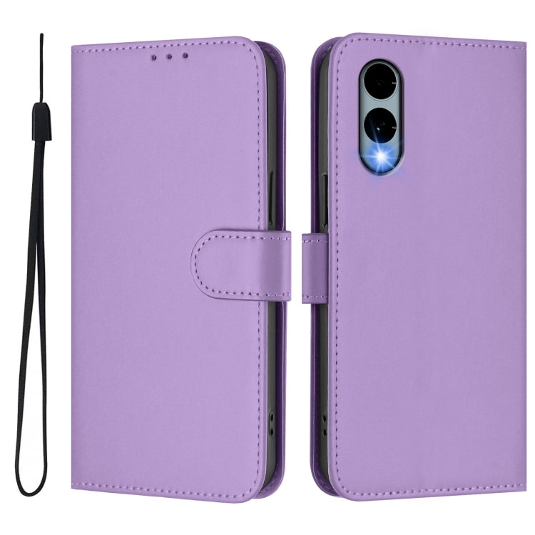 For Fujitsu Arrows We2 / F-52E Skin Feel Solid Color Leather Phone Case with Lanyard