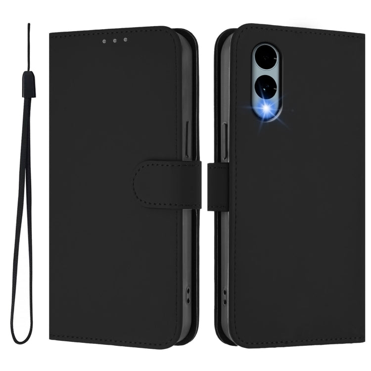 For Fujitsu Arrows We2 / F-52E Skin Feel Solid Color Leather Phone Case with Lanyard