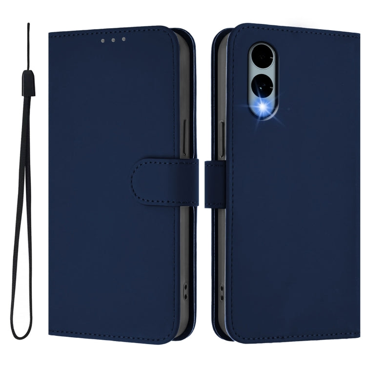 For Fujitsu Arrows We2 / F-52E Skin Feel Solid Color Leather Phone Case with Lanyard