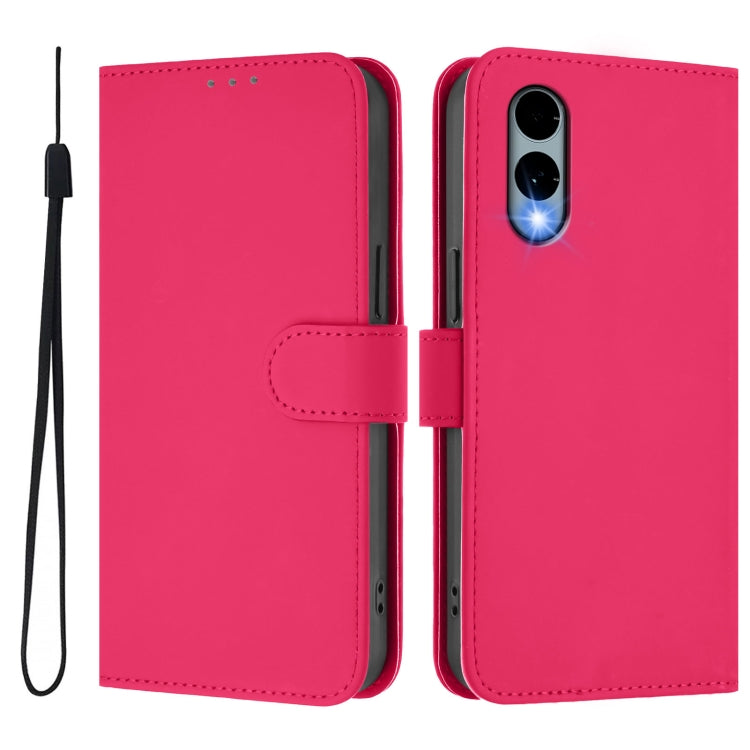 For Fujitsu Arrows We2 / F-52E Skin Feel Solid Color Leather Phone Case with Lanyard