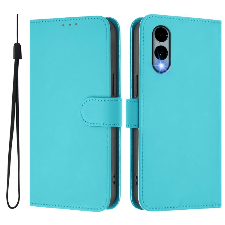 For Fujitsu Arrows We2 / F-52E Skin Feel Solid Color Leather Phone Case with Lanyard