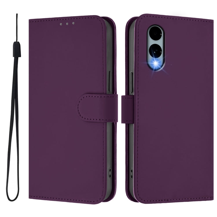 For Fujitsu Arrows We2 / F-52E Skin Feel Solid Color Leather Phone Case with Lanyard