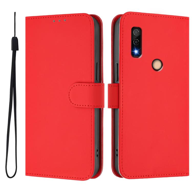 For Fujitsu Arrows We3 Skin Feel Solid Color Leather Phone Case with Lanyard