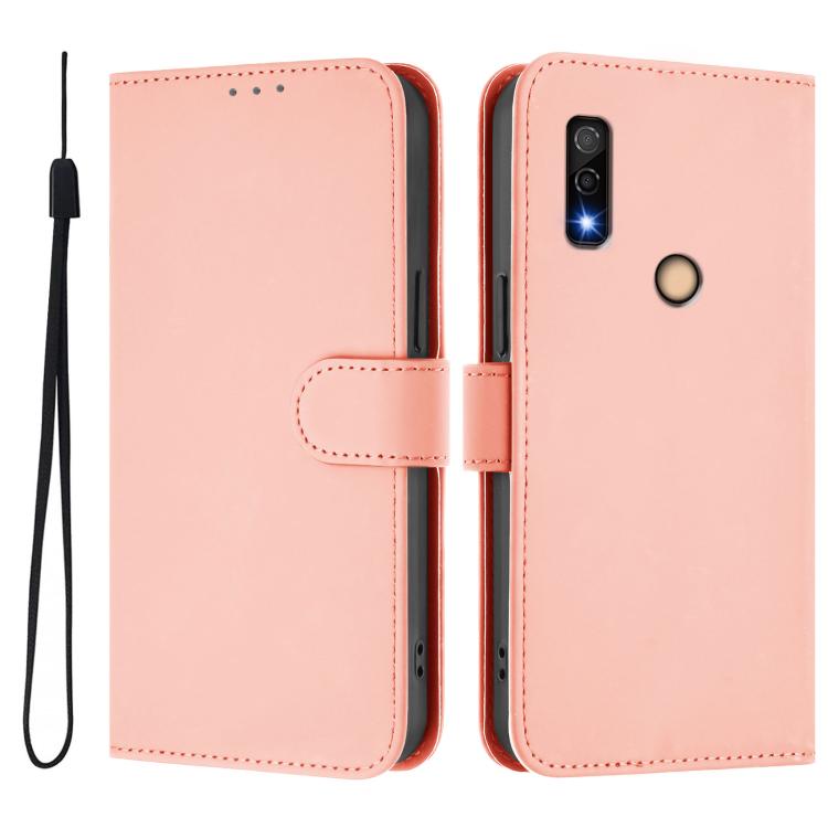 For Fujitsu Arrows We3 Skin Feel Solid Color Leather Phone Case with Lanyard