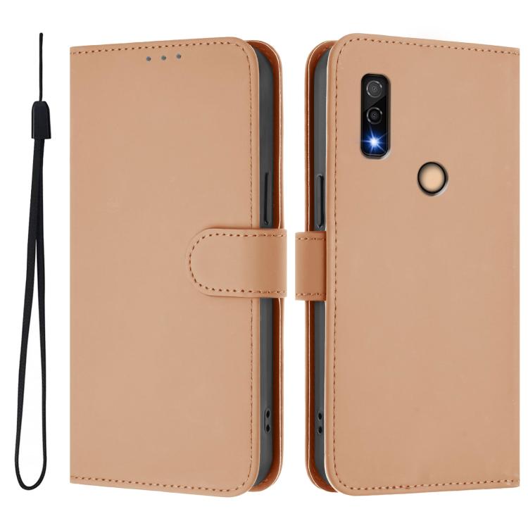For Fujitsu Arrows We3 Skin Feel Solid Color Leather Phone Case with Lanyard