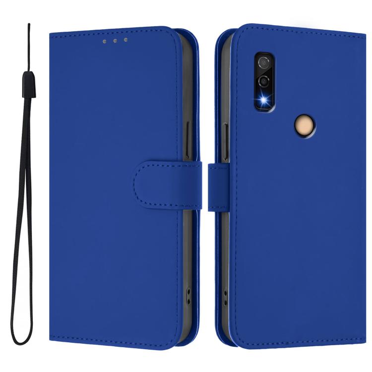 For Fujitsu Arrows We3 Skin Feel Solid Color Leather Phone Case with Lanyard