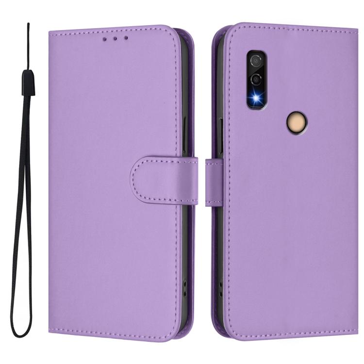 For Fujitsu Arrows We3 Skin Feel Solid Color Leather Phone Case with Lanyard