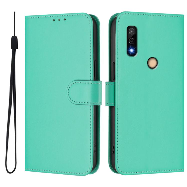 For Fujitsu Arrows We3 Skin Feel Solid Color Leather Phone Case with Lanyard
