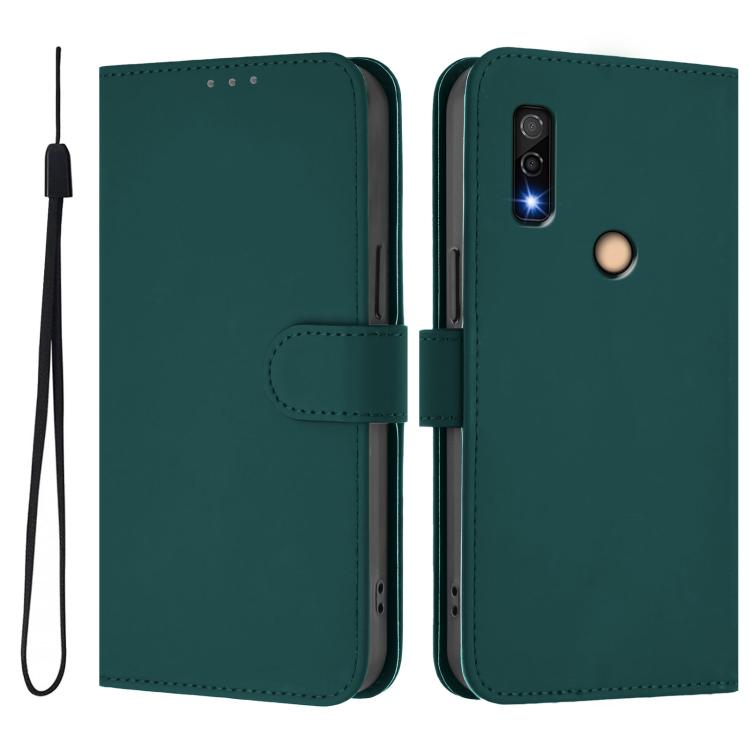 For Fujitsu Arrows We3 Skin Feel Solid Color Leather Phone Case with Lanyard