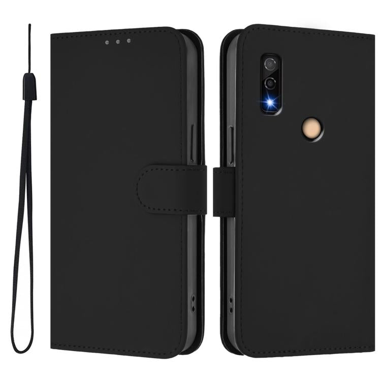 For Fujitsu Arrows We3 Skin Feel Solid Color Leather Phone Case with Lanyard
