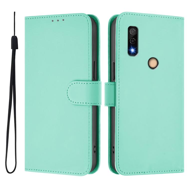 For Fujitsu Arrows We3 Skin Feel Solid Color Leather Phone Case with Lanyard