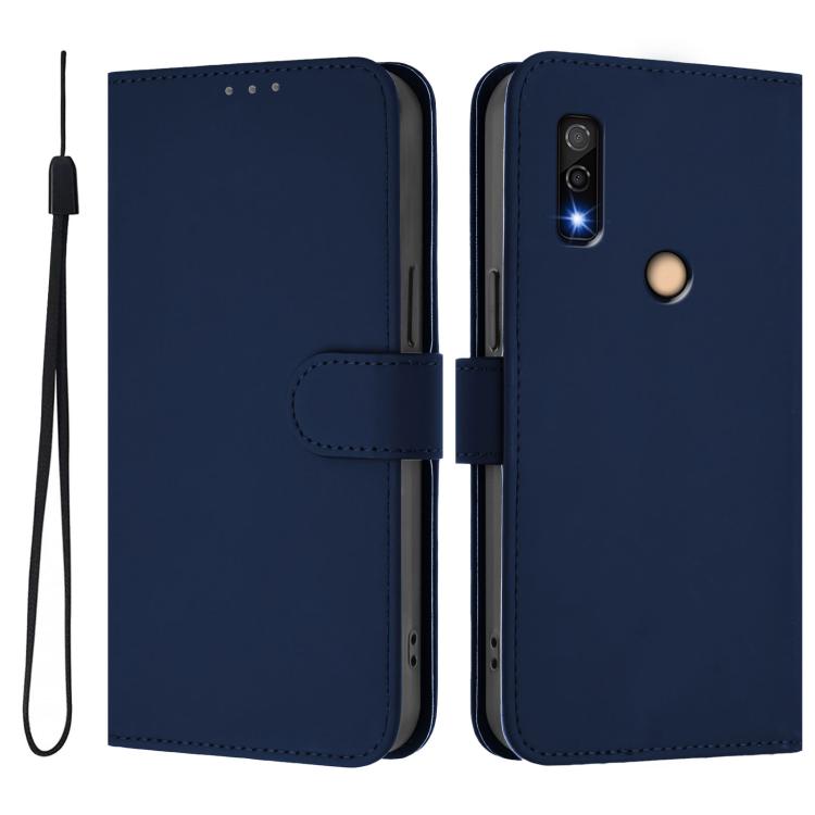 For Fujitsu Arrows We3 Skin Feel Solid Color Leather Phone Case with Lanyard