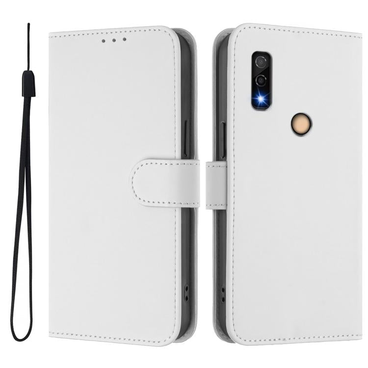 For Fujitsu Arrows We3 Skin Feel Solid Color Leather Phone Case with Lanyard