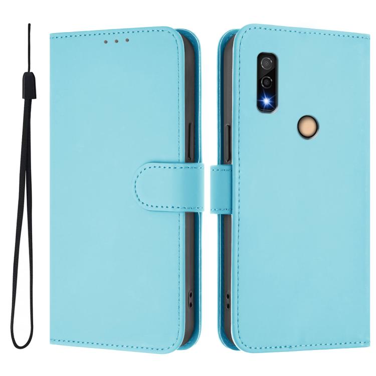 For Fujitsu Arrows We3 Skin Feel Solid Color Leather Phone Case with Lanyard