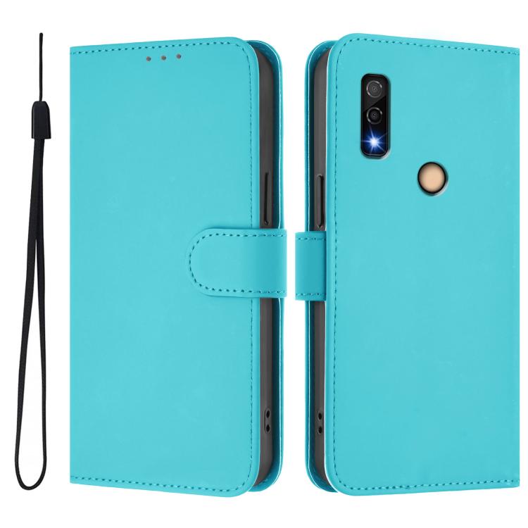 For Fujitsu Arrows We3 Skin Feel Solid Color Leather Phone Case with Lanyard