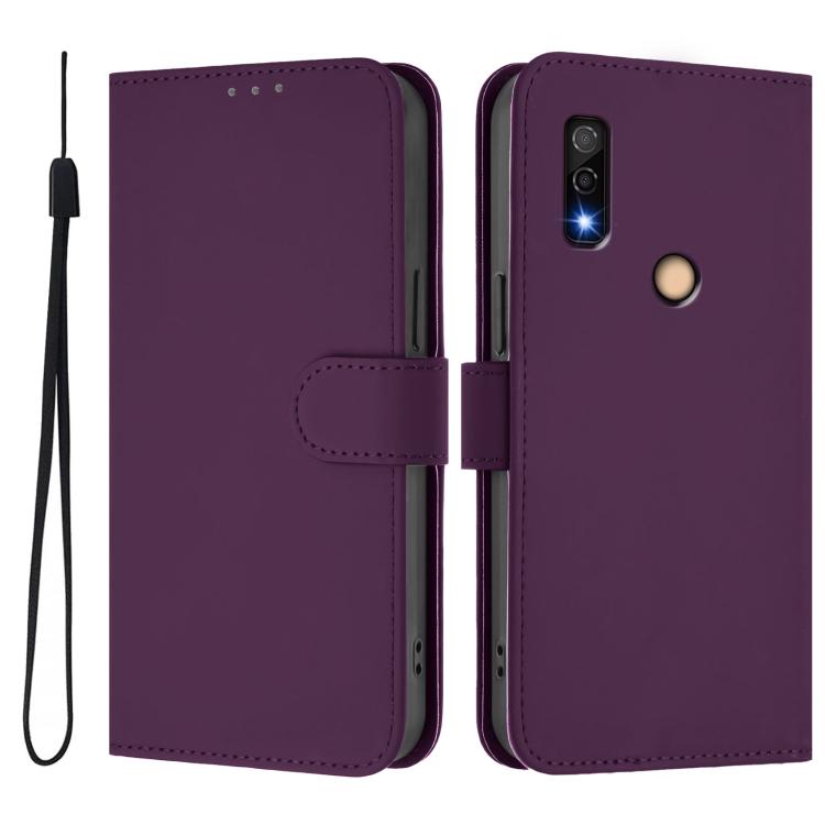 For Fujitsu Arrows We3 Skin Feel Solid Color Leather Phone Case with Lanyard