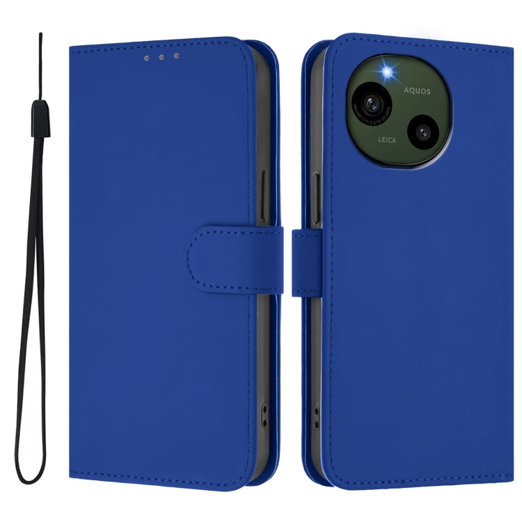 For Sharp Aquos R9/SH-51E Skin Feel Solid Color Leather Phone Case with Lanyard