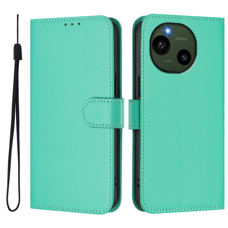 For Sharp Aquos R9/SH-51E Skin Feel Solid Color Leather Phone Case with Lanyard