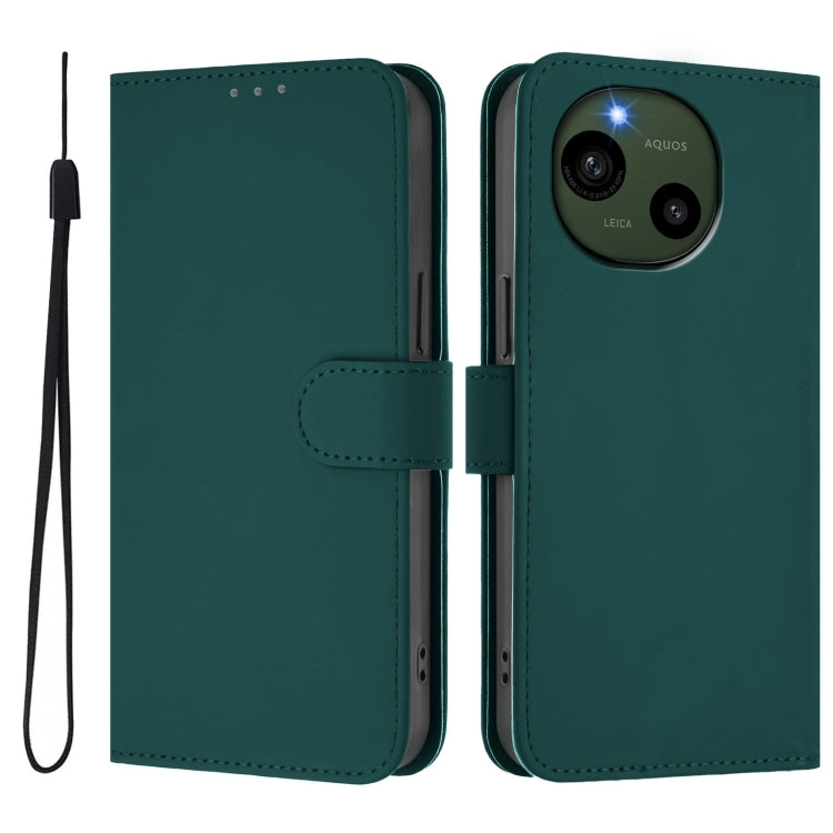 For Sharp Aquos R9/SH-51E Skin Feel Solid Color Leather Phone Case with Lanyard