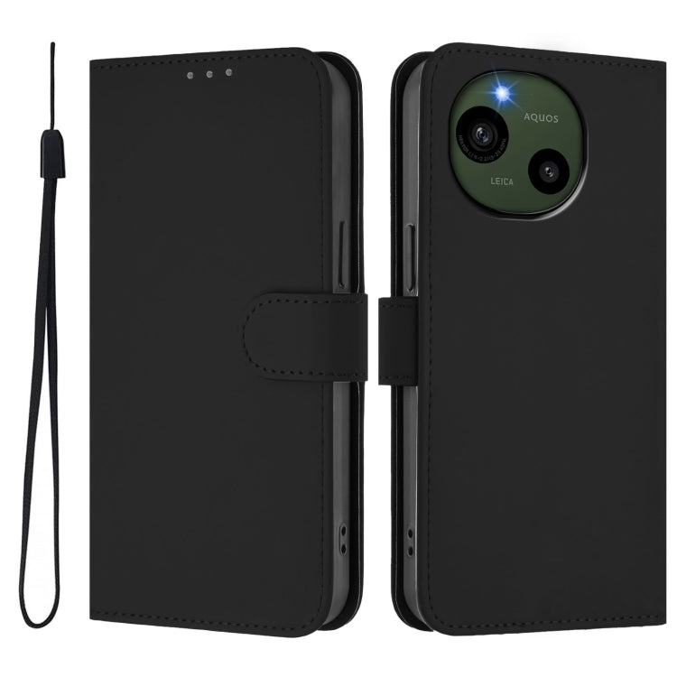 For Sharp Aquos R9/SH-51E Skin Feel Solid Color Leather Phone Case with Lanyard
