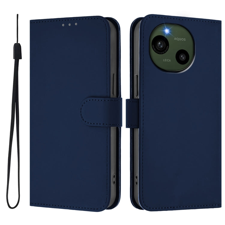 For Sharp Aquos R9/SH-51E Skin Feel Solid Color Leather Phone Case with Lanyard