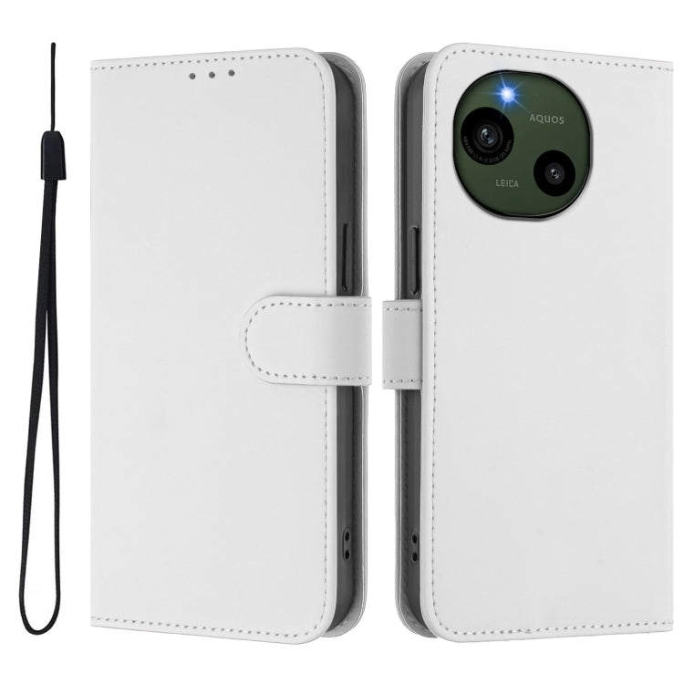 For Sharp Aquos R9/SH-51E Skin Feel Solid Color Leather Phone Case with Lanyard