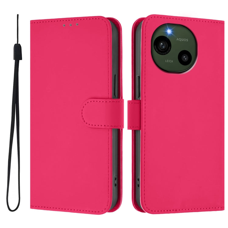 For Sharp Aquos R9/SH-51E Skin Feel Solid Color Leather Phone Case with Lanyard