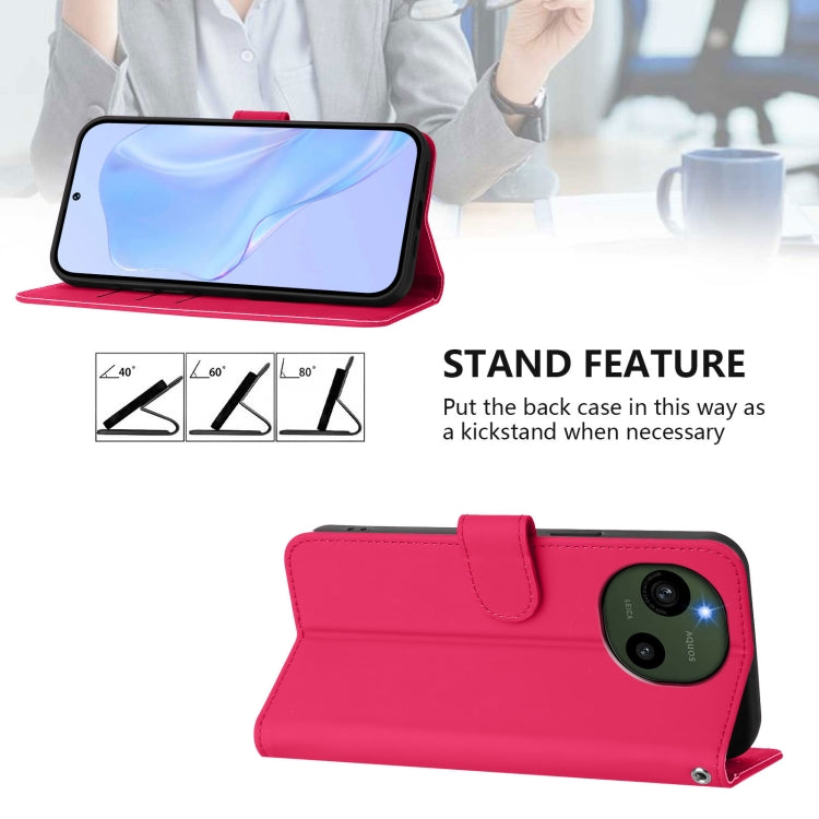 For Sharp Aquos R9/SH-51E Skin Feel Solid Color Leather Phone Case with Lanyard