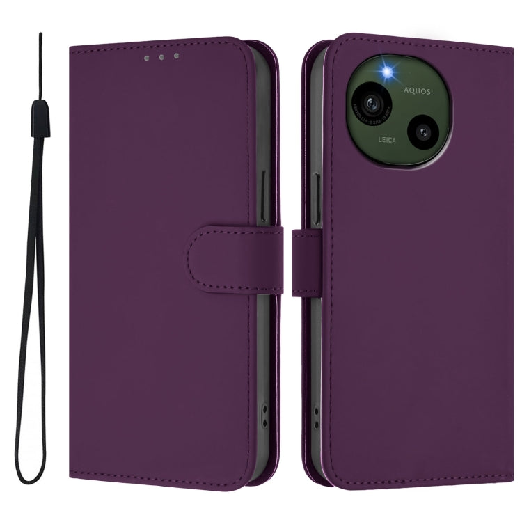 For Sharp Aquos R9/SH-51E Skin Feel Solid Color Leather Phone Case with Lanyard