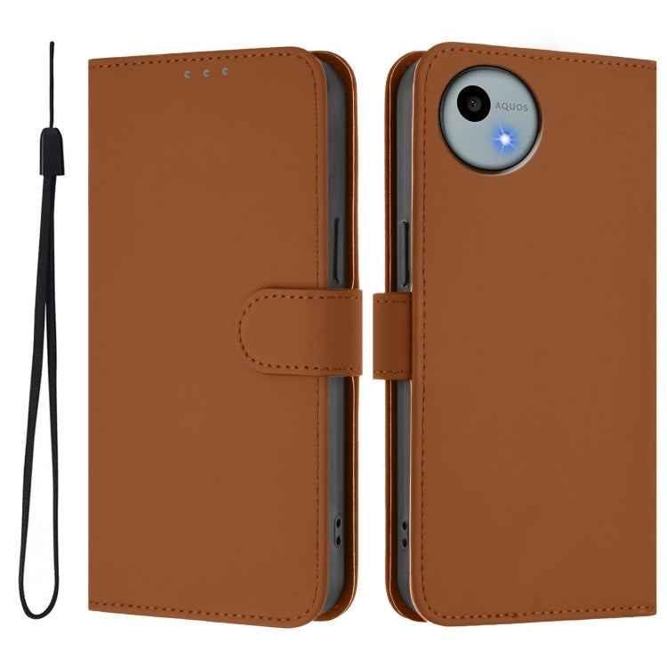 For Sharp Aquos Wish4/SH-52E Skin Feel Solid Color Leather Phone Case with Lanyard