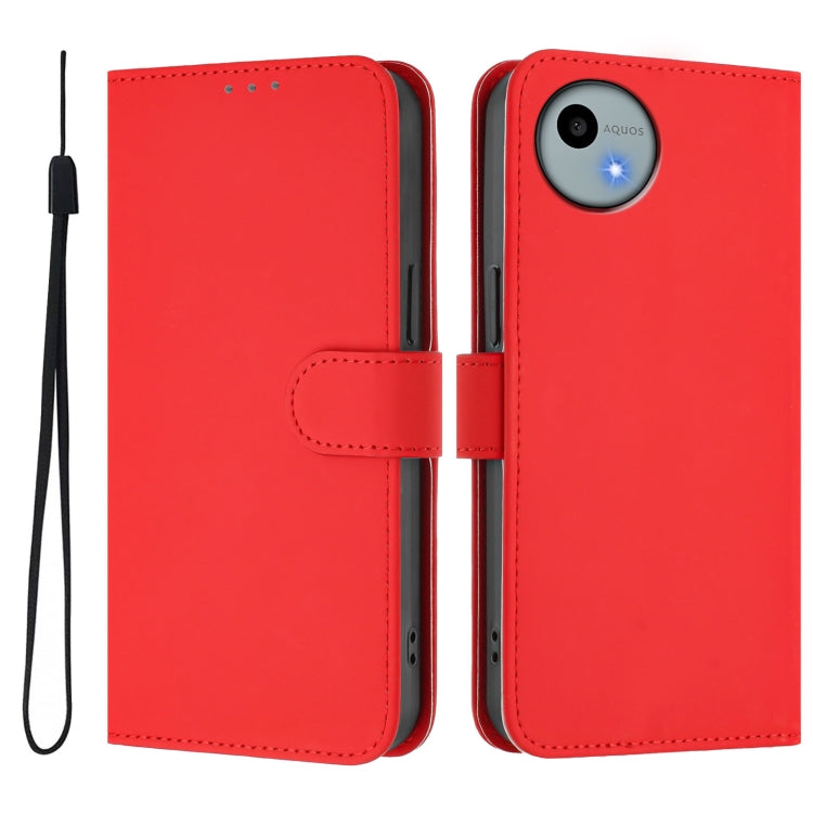 For Sharp Aquos Wish4/SH-52E Skin Feel Solid Color Leather Phone Case with Lanyard