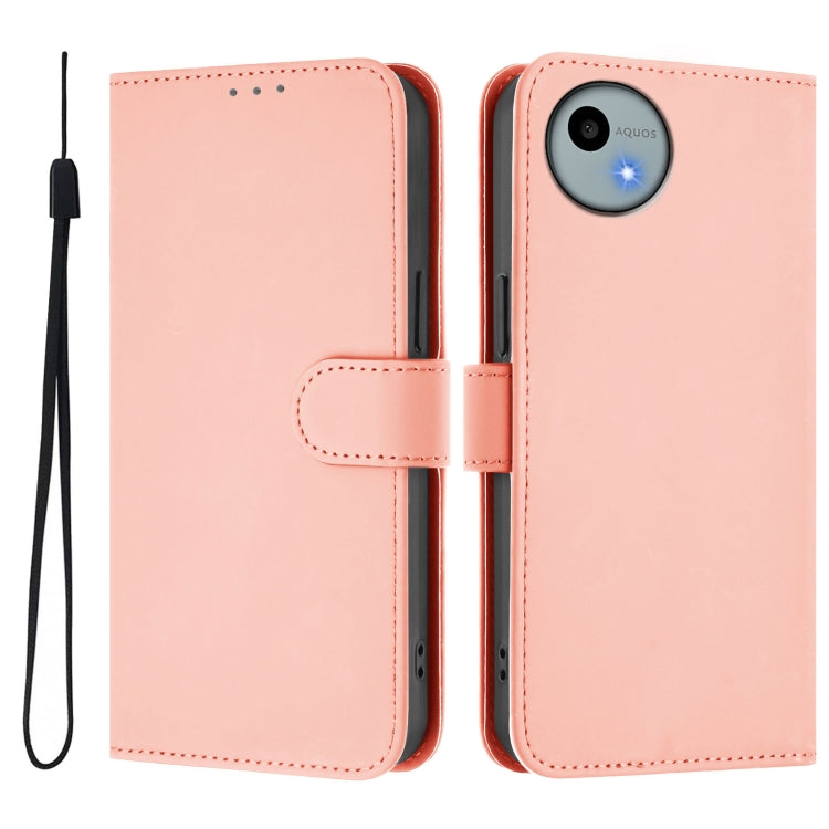 For Sharp Aquos Wish4/SH-52E Skin Feel Solid Color Leather Phone Case with Lanyard