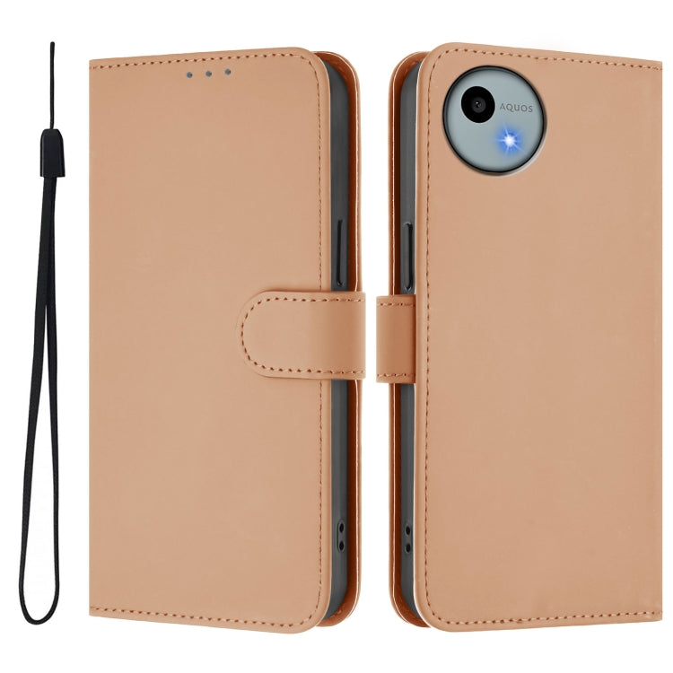 For Sharp Aquos Wish4/SH-52E Skin Feel Solid Color Leather Phone Case with Lanyard