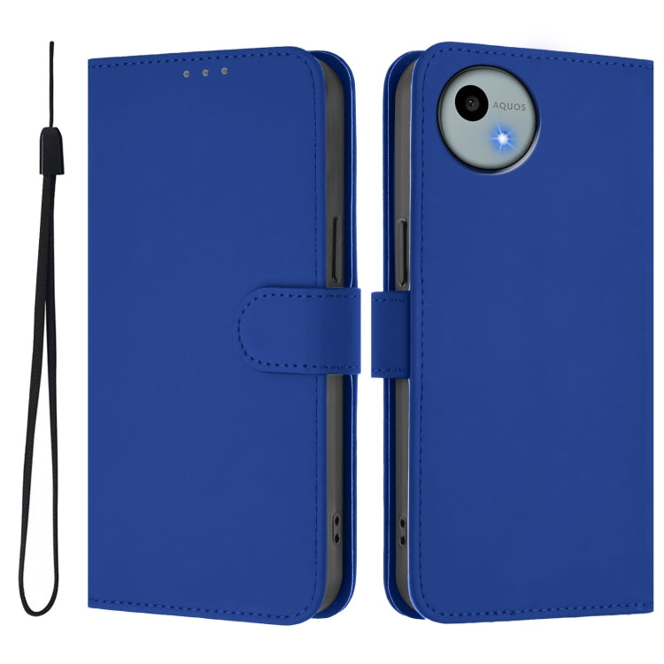 For Sharp Aquos Wish4/SH-52E Skin Feel Solid Color Leather Phone Case with Lanyard