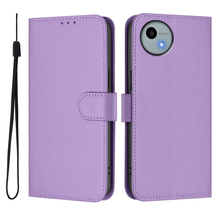 For Sharp Aquos Wish4/SH-52E Skin Feel Solid Color Leather Phone Case with Lanyard