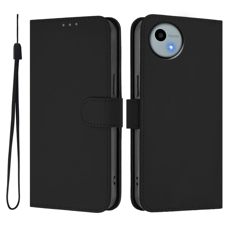 For Sharp Aquos Wish4/SH-52E Skin Feel Solid Color Leather Phone Case with Lanyard